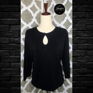 Axcess (Liz Claiborne) Black Front Button Keyhole 3/4 Sleeve Sweater Size Large